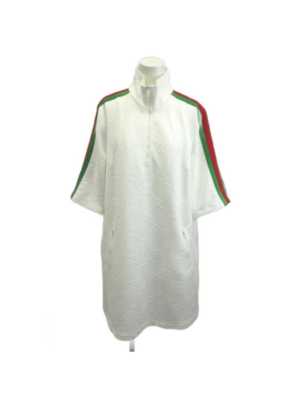 Gucci Dress GG Jacquard Sherry Line Jersey Half Zip Short Sleeve All Over Print